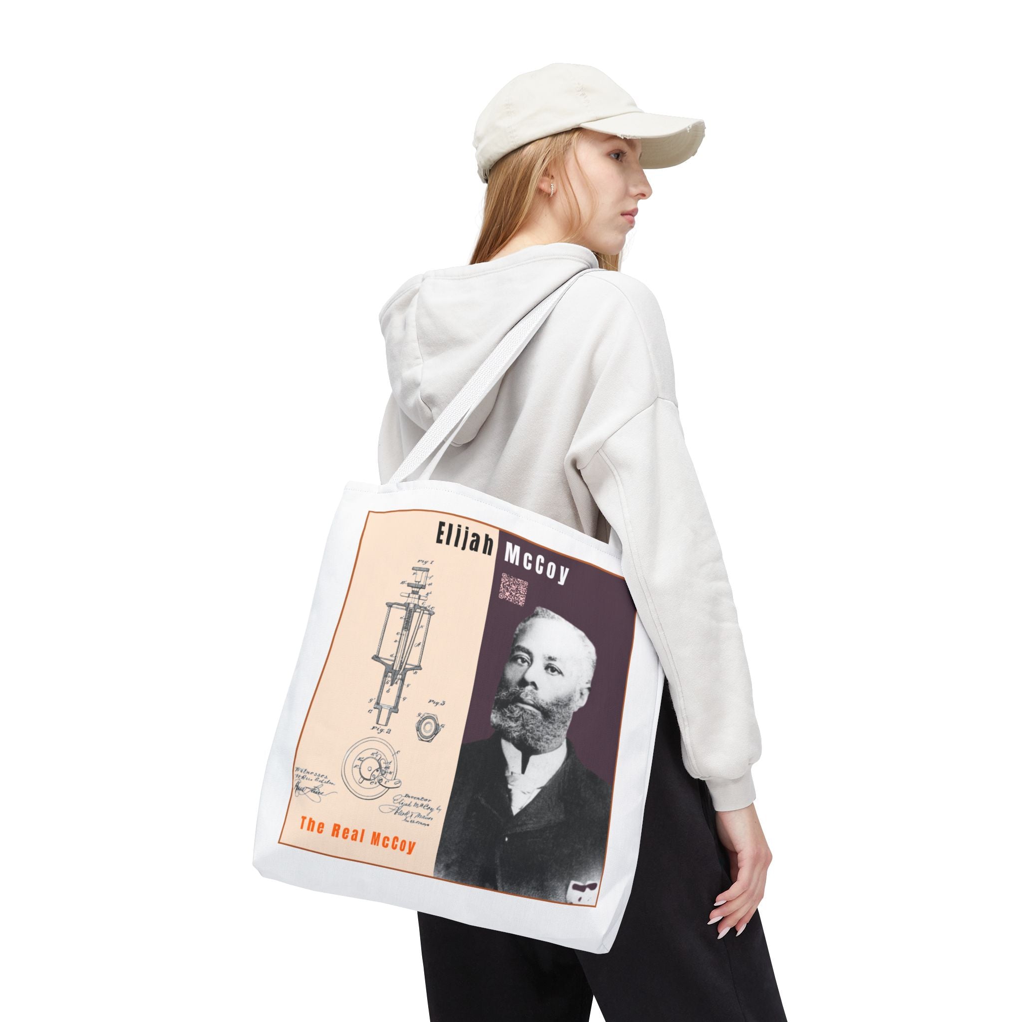 Elijah McCoy 'The Real McCoy' Tote Bag — Inspirational History Tribute (White)