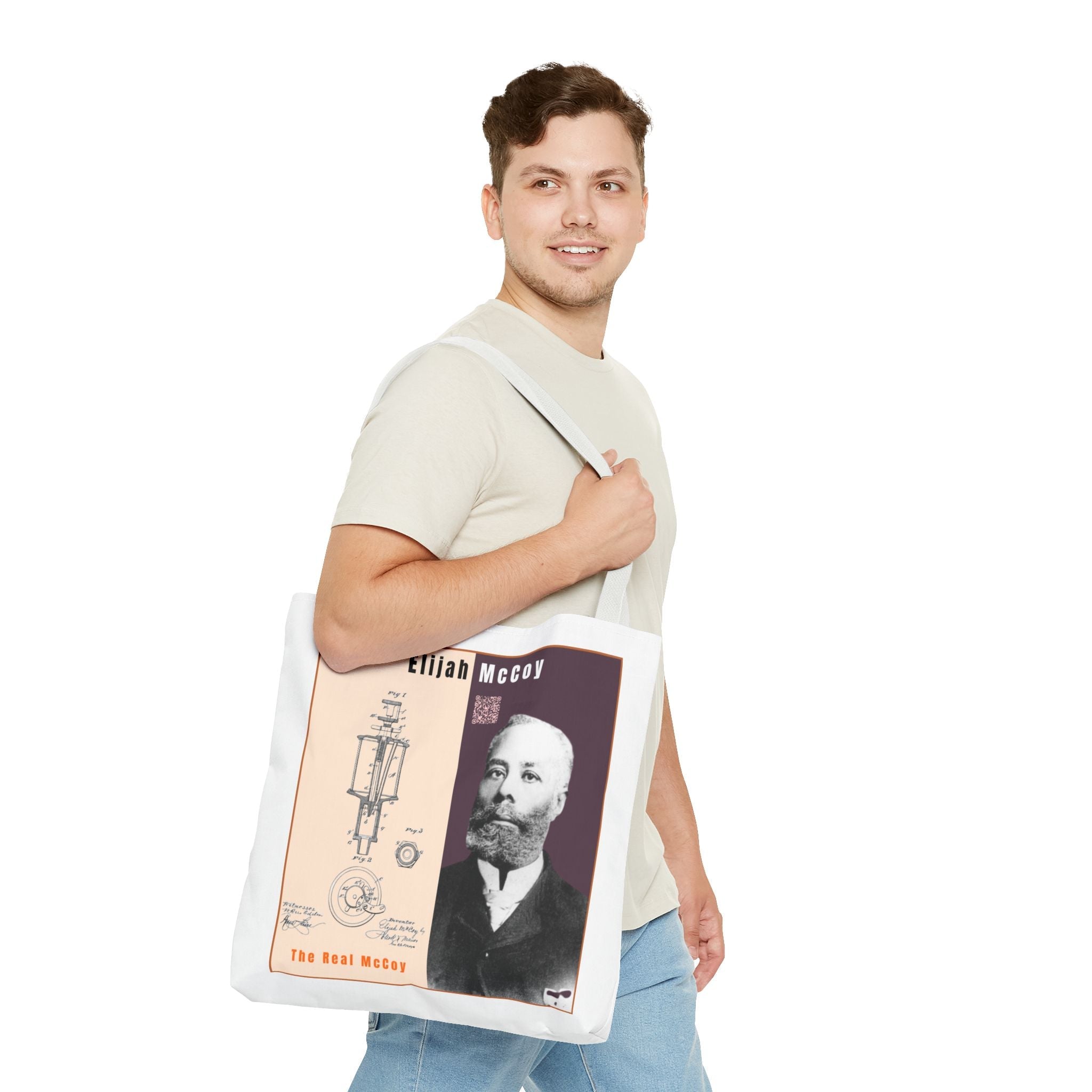 Elijah McCoy 'The Real McCoy' Tote Bag — Inspirational History Tribute (White)