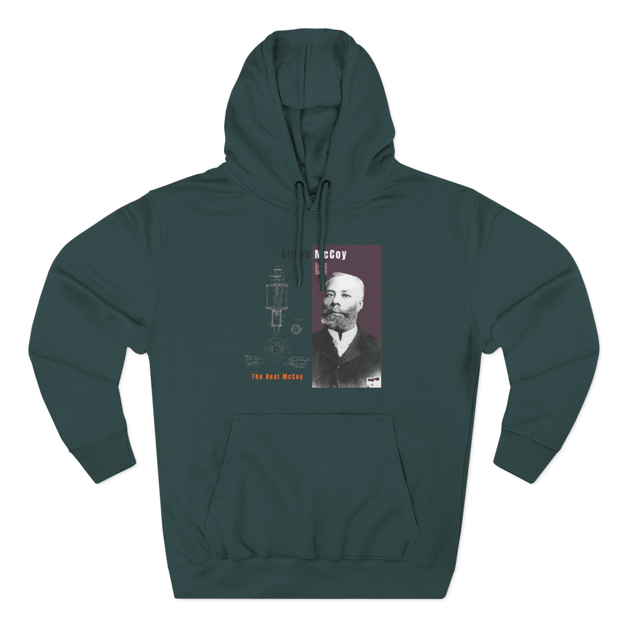 Defend Black Memories: Elijah McCoy Three-Panel Design Hoodie-Historic Black Portrait Pullover