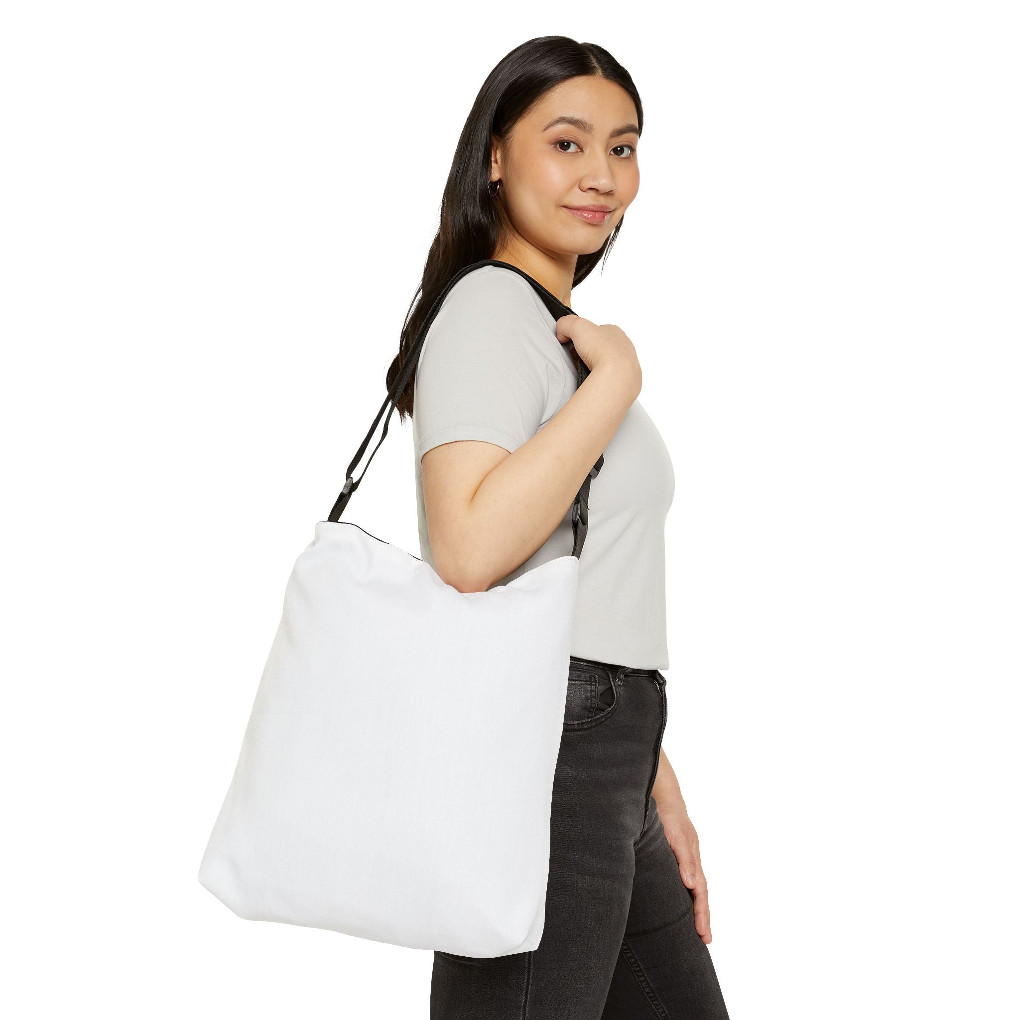 Adjustable Tote Bag — Simple White Tote with Black Logo