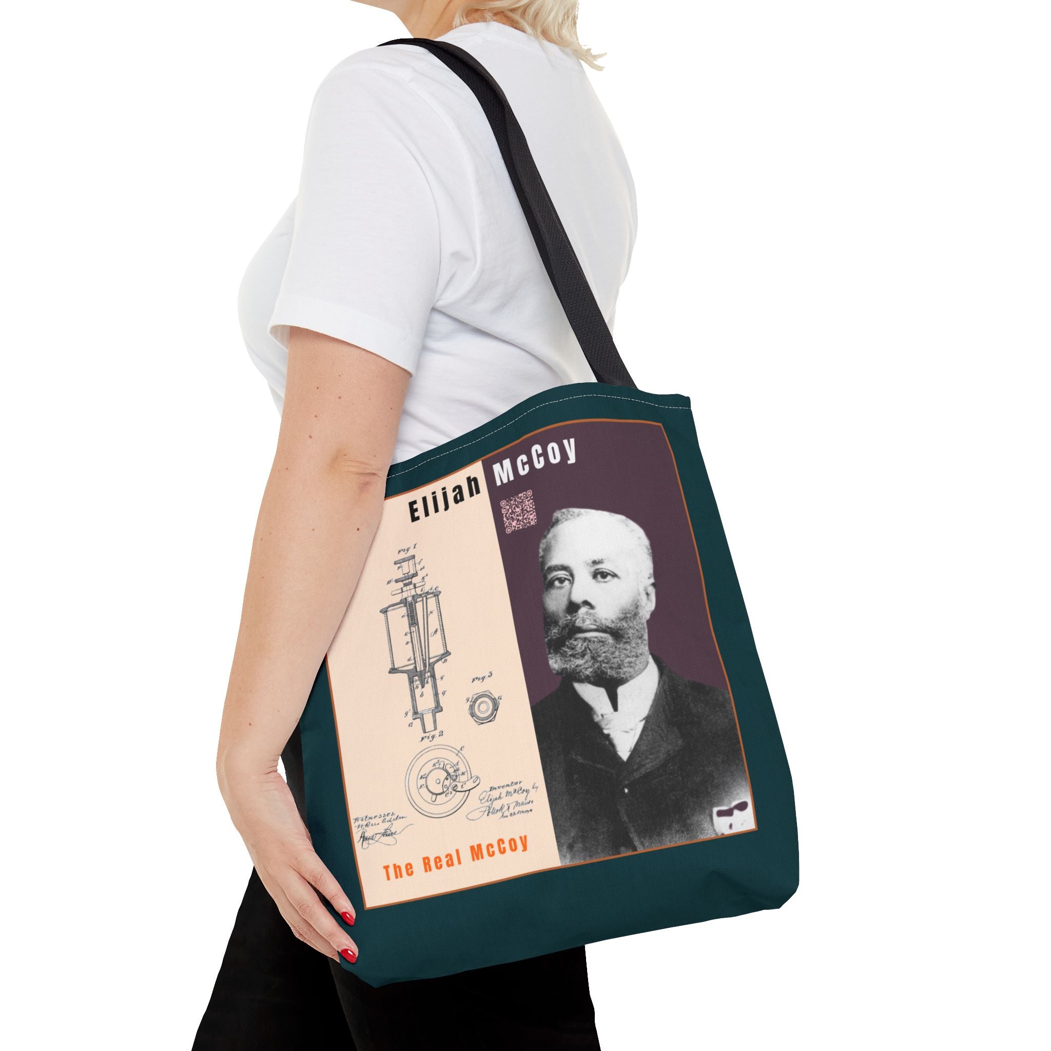 Elijah McCoy 'The Real McCoy' Tote Bag — Inspirational History Tribute (Muted Teal)