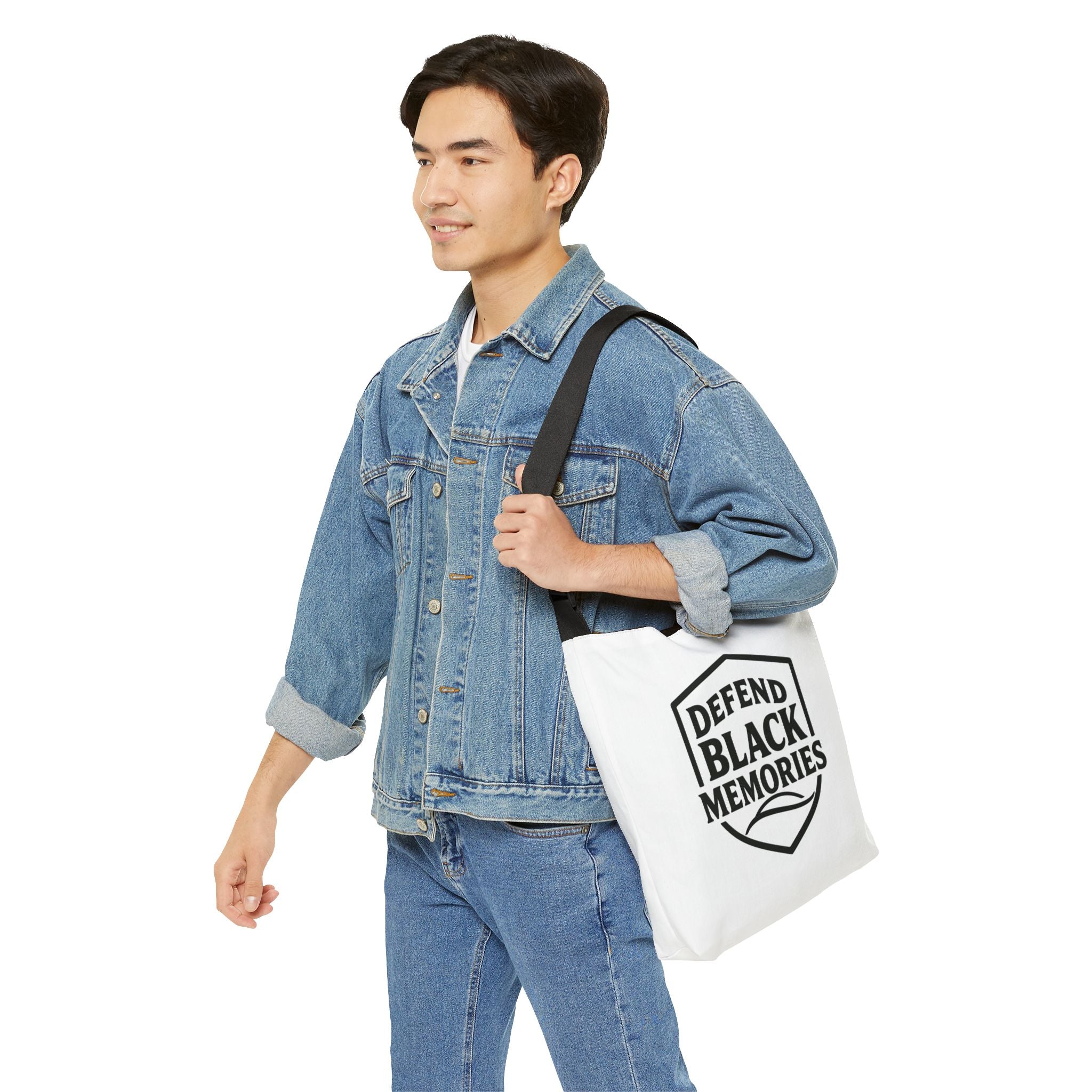 Adjustable Tote Bag — Simple White Tote with Black Logo