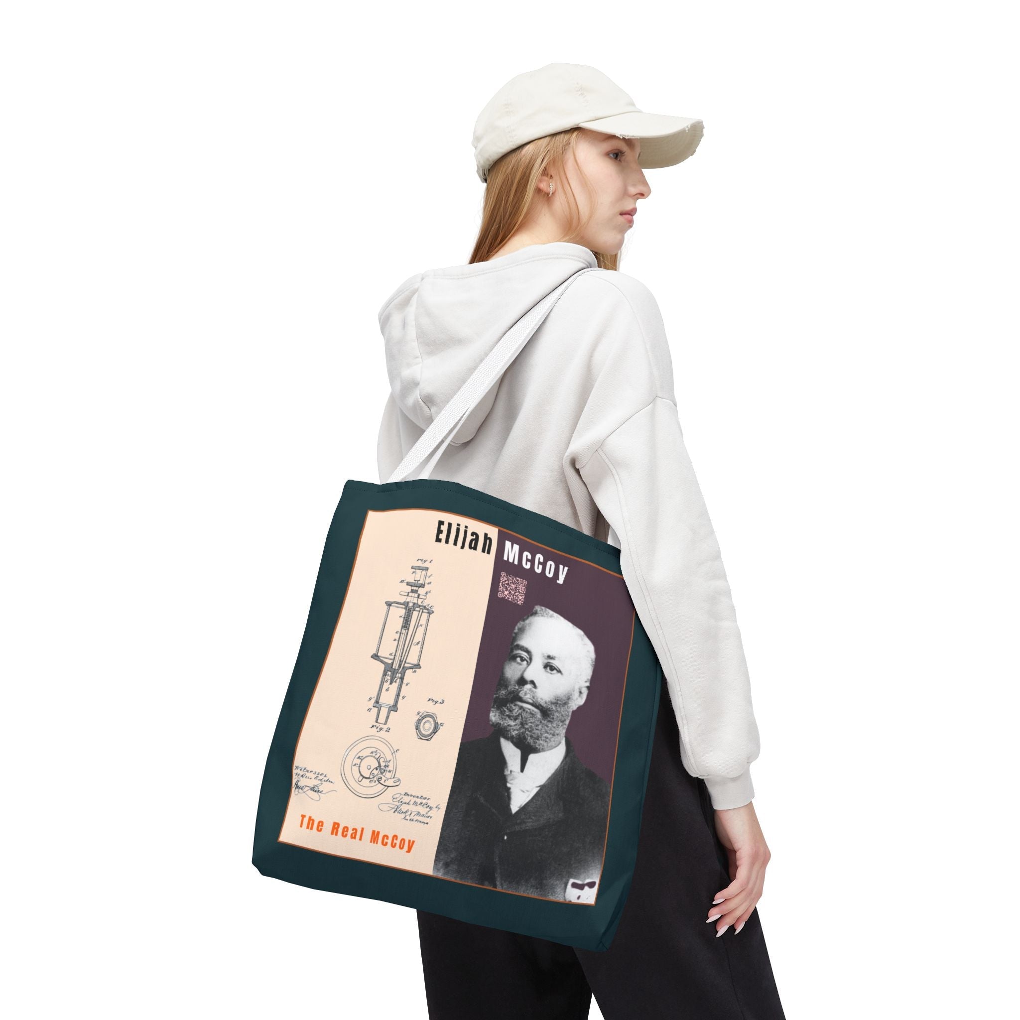 Elijah McCoy 'The Real McCoy' Tote Bag — Inspirational History Tribute (Muted Teal)
